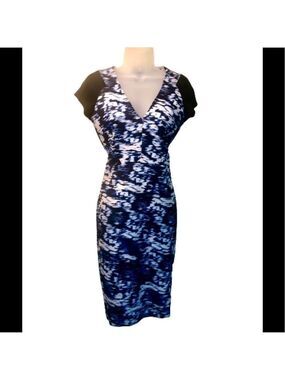 𝅺ZARA W&B collection black and blue pencil dress S
